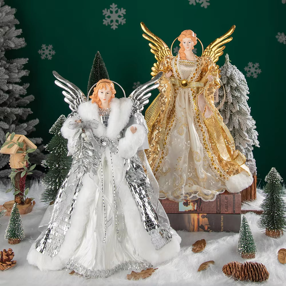 Angel Ornaments for Christmas Tree Top Gold Angel Christmas Tree Topper Gold Christmas Decors for Garden Yard Cafe Desk Decor