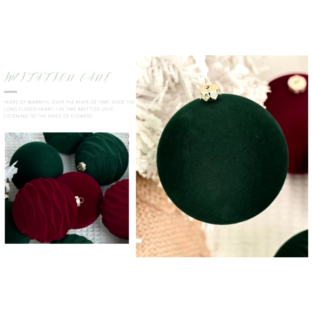 12Pcs/Box 8Cm Christmas Velvet Ball Decoration Christmas Tree Ball Ornament Pendant Hanging Decor Merry Christmas Decoration