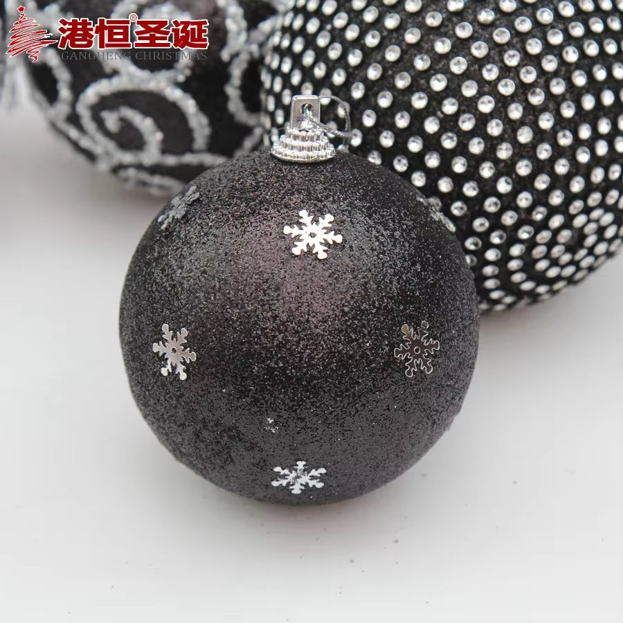 Christmas Tree Decorations 8Cm Black Colored Christmas Ball 10Cm Silver Black Foam Christmas Ball