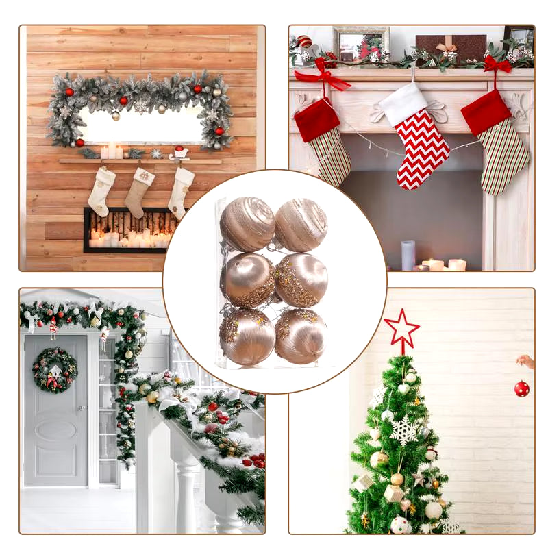 6Pcs Velvet Christmas Ball Ornaments Shatterproof Christmas Balls Velvet Christmas Tree Balls with Metal String Party Decor