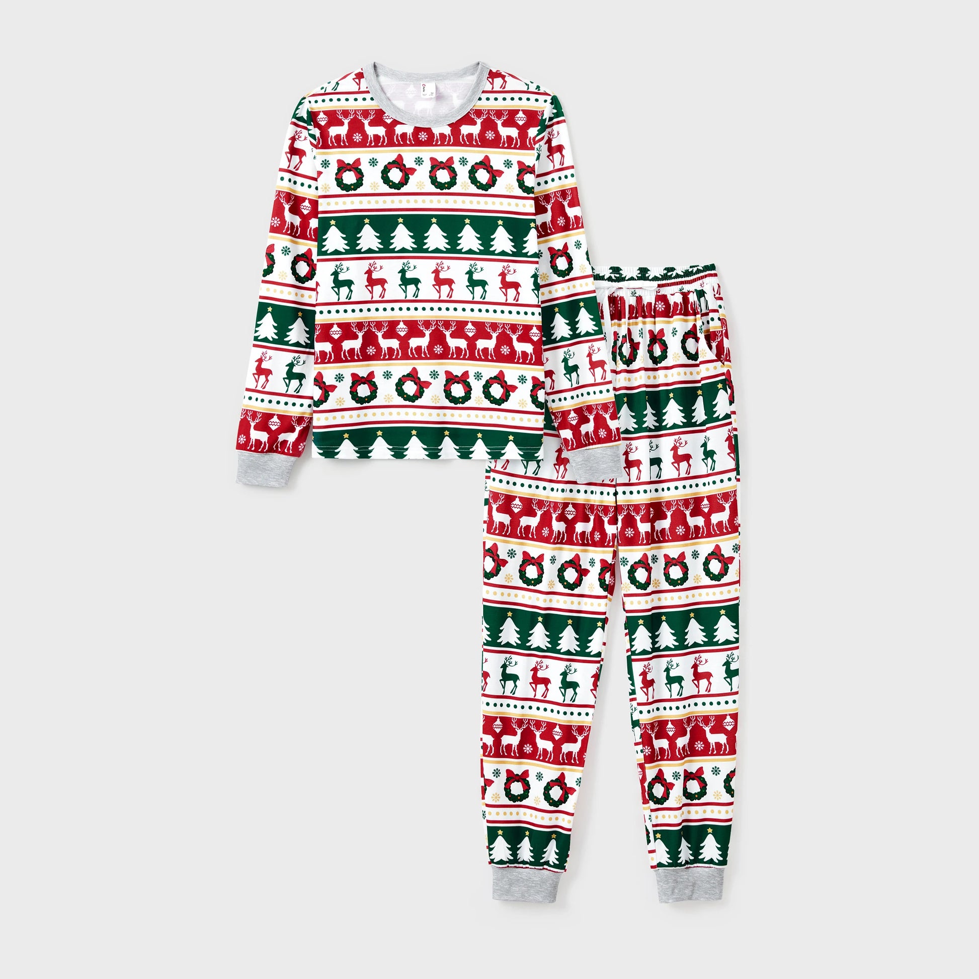 Christmas Pajamas Sets Family Matching Allover Reindeer/Xmas Tree Pattern Pjs