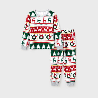 Christmas Pajamas Sets Family Matching Allover Reindeer/Xmas Tree Pattern Pjs