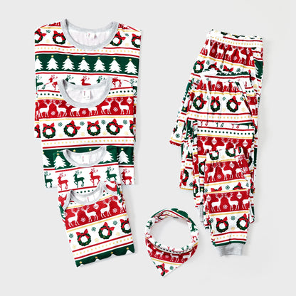 Christmas Pajamas Sets Family Matching Allover Reindeer/Xmas Tree Pattern Pjs