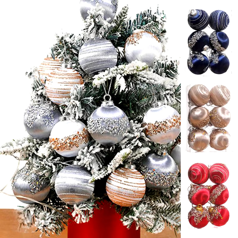 6Pcs Velvet Christmas Ball Ornaments Shatterproof Christmas Balls Velvet Christmas Tree Balls with Metal String Party Decor