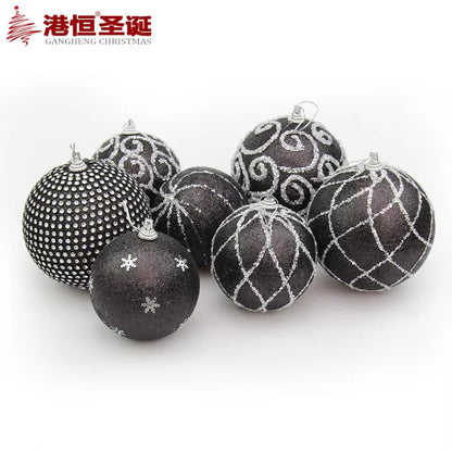 Christmas Tree Decorations 8Cm Black Colored Christmas Ball 10Cm Silver Black Foam Christmas Ball