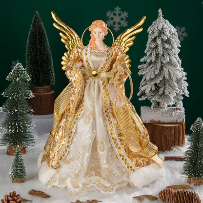 Angel Ornaments for Christmas Tree Top Gold Angel Christmas Tree Topper Gold Christmas Decors for Garden Yard Cafe Desk Decor